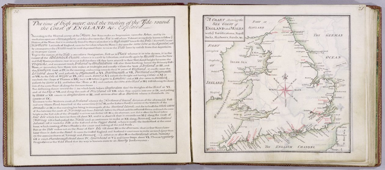 Anglia és Wales tengeri partjait ábrázoló térkép, az "A Compleat Sett of Mapps of England and Wales in General..." című kiadványból, 1724 (toll és tinta, wc, papír). alkotó: Thomas Badeslade