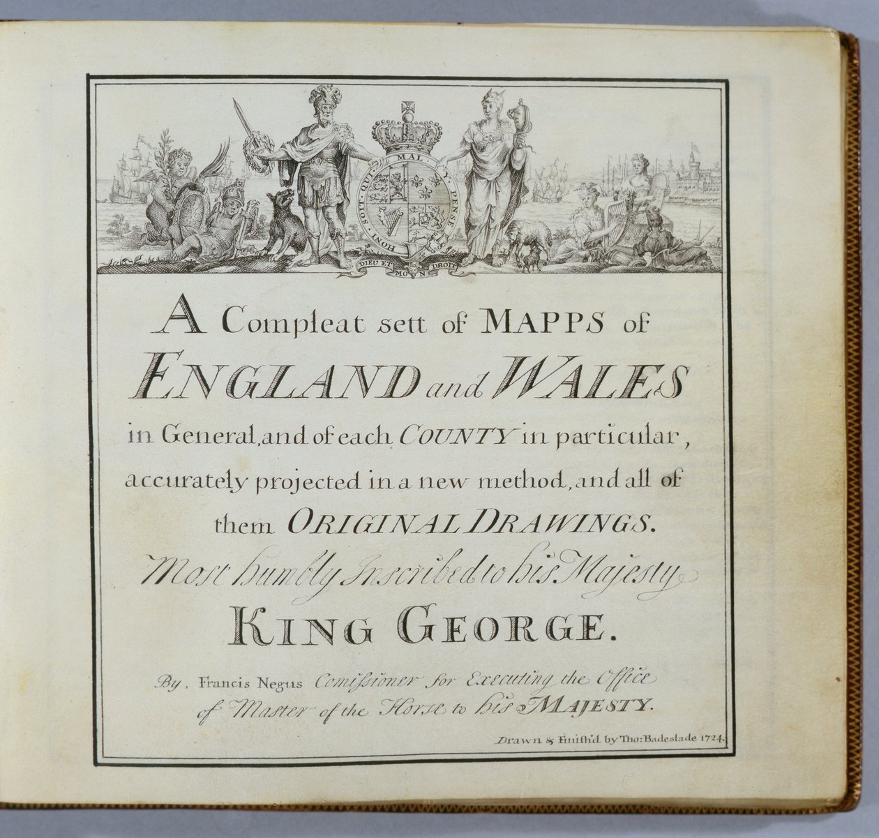Anglia és Wales általános térképeinek teljes készletének címlapja, 1724 (toll, tinta és WC papíron) alkotó: Thomas Badeslade