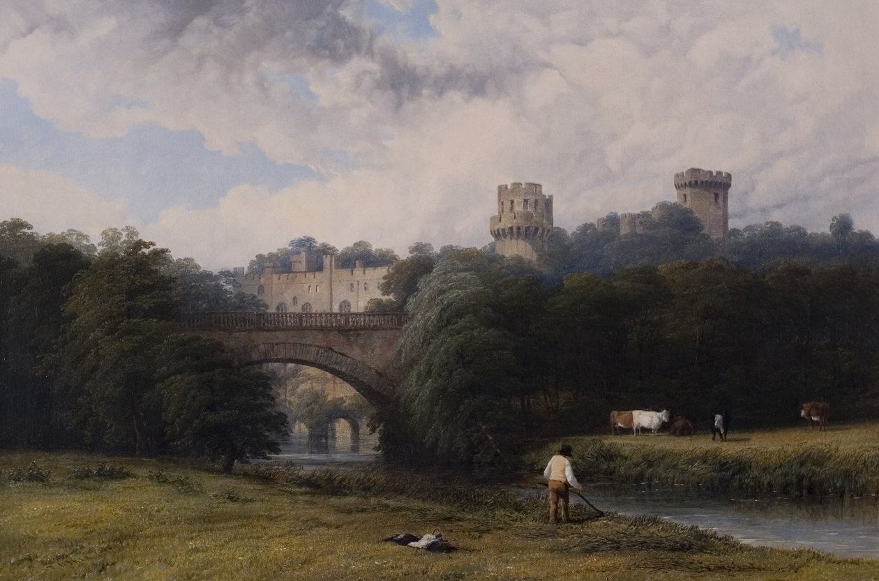 Warwick kastély, a folyó felől, 1842 alkotó: Thomas Baker