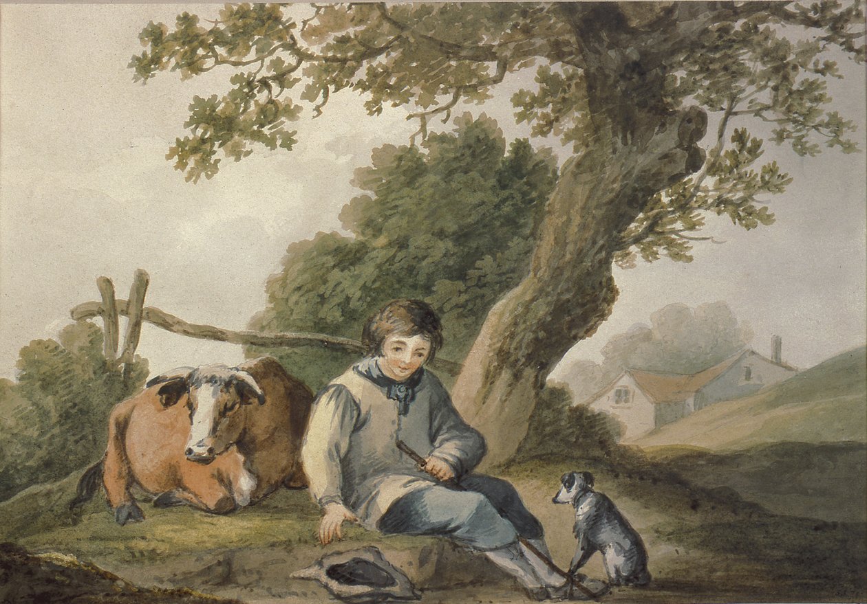 Táj tehénnel és fiúval (wc papíron) alkotó: Thomas Barker of Bath