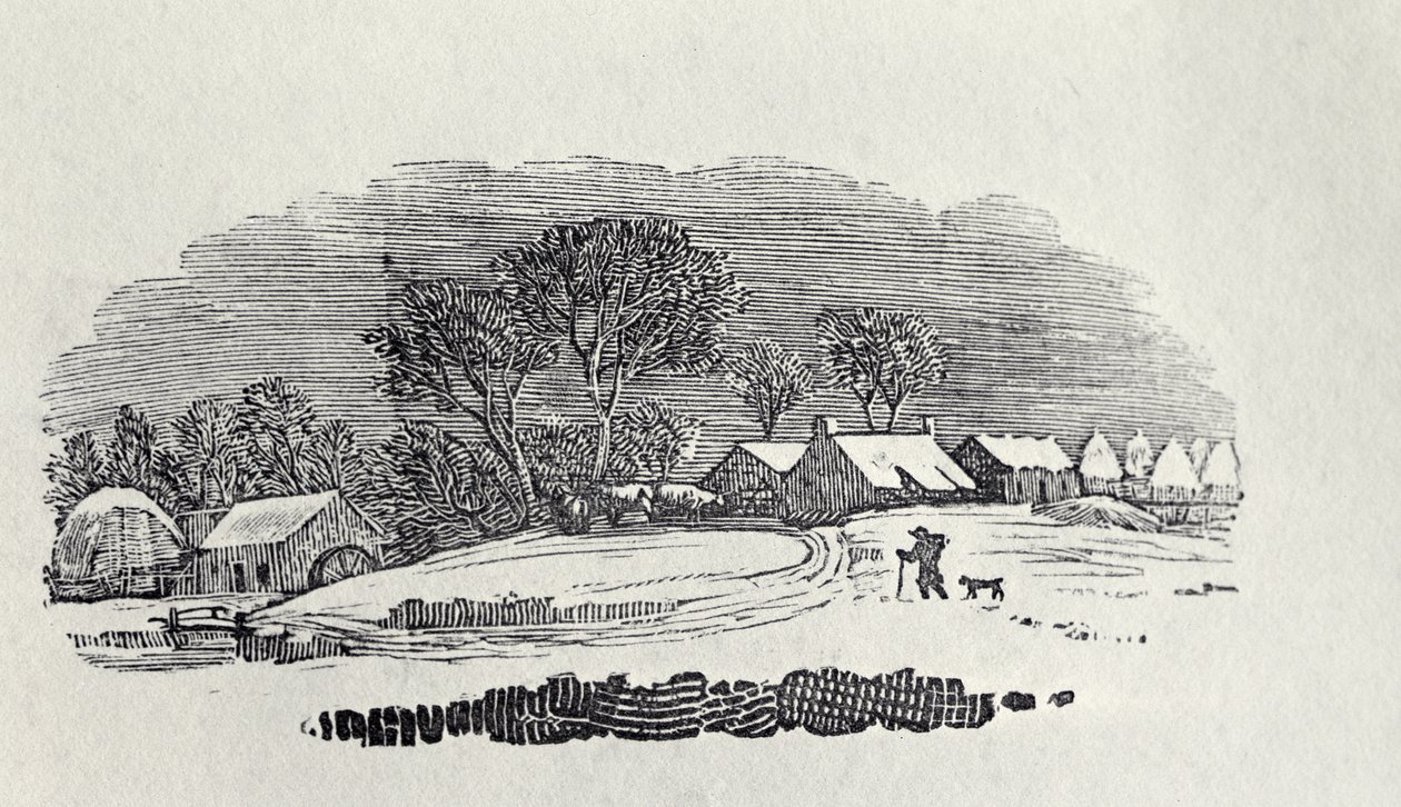 Közeledünk egy faluhoz télen, a „Négylábúak” című kötetből, 4. kiadás, 1800 (fametszet) alkotó: Thomas Bewick