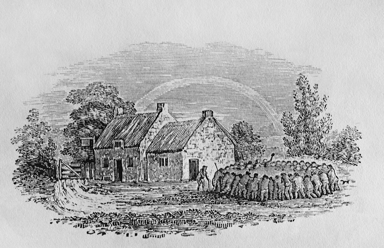 Kakasviadal egy fogadó előtt, 1801 körül, az 1805-ben megjelent "Landbirds"-ből. alkotó: Thomas Bewick