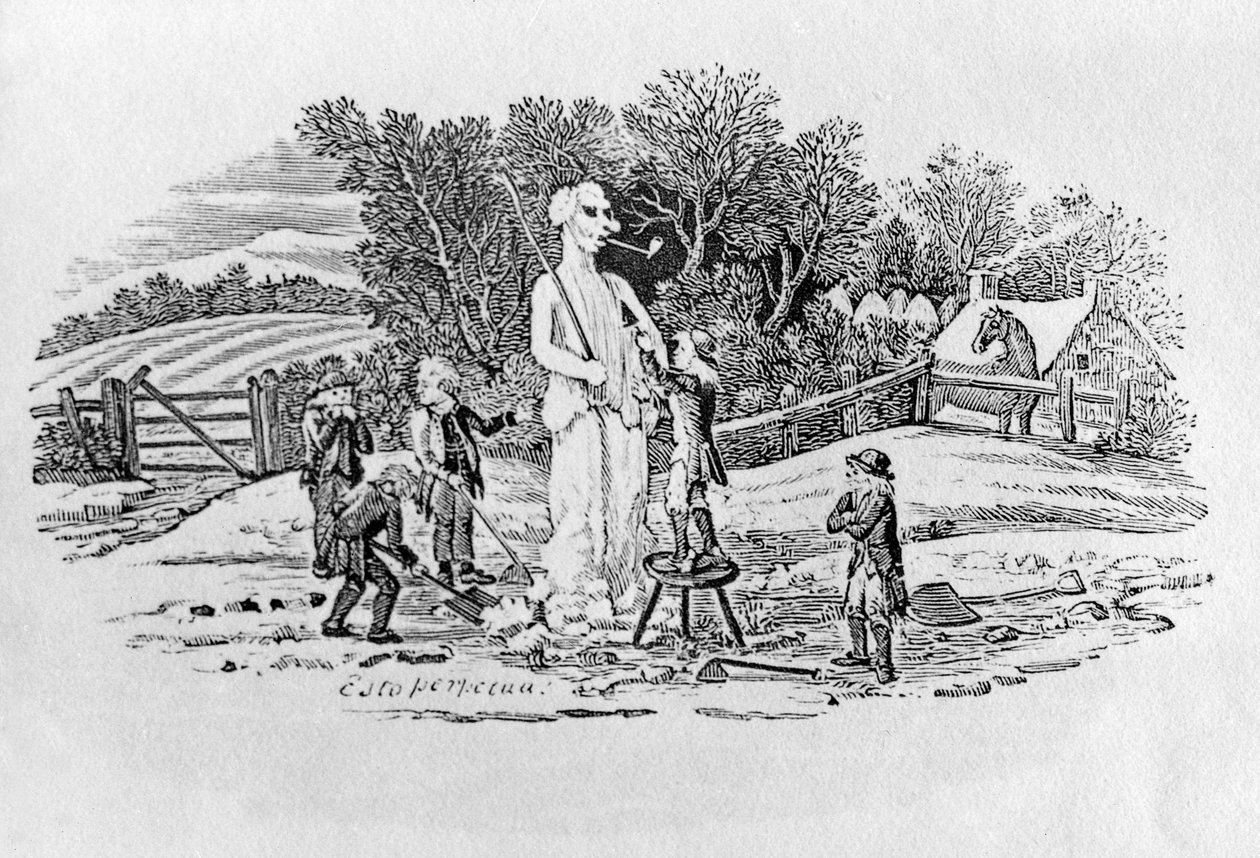 A hóember Cherryburnben (Esto Perpetua), a Land Birds c. 1797 (wwod metszet) alkotó: Thomas Bewick