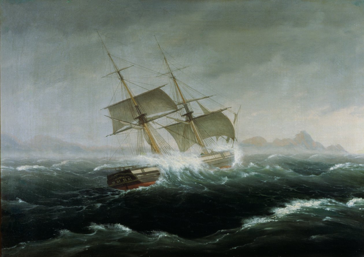 Vitorlás hajó egy nehéz tengeren alkotó: Thomas Birch