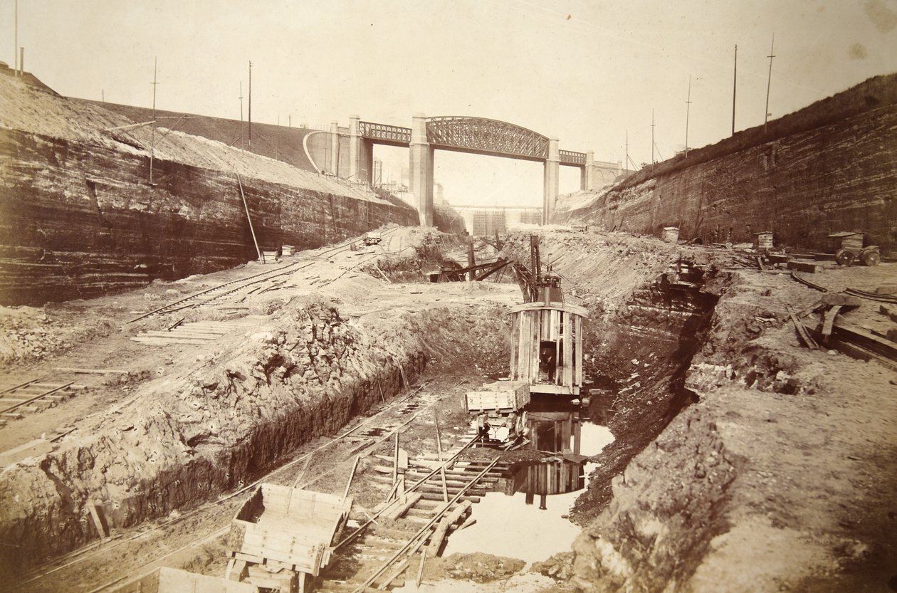 Latchford Viadukt, a távolban zsilipek (szepia fotó) alkotó: Thomas Birtles