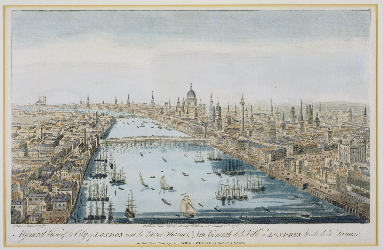 London City és a Temze általános képe, 2. tábla a „Views of London”, a művész által metszett kocsma. Írta: Laurie és Whittle, 1794 alkotó: Thomas Bowles