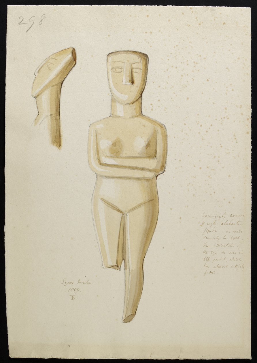 Márvány kükladikus figura rajza, Syros 1809 (wc papíron) alkotó: Thomas Burgon