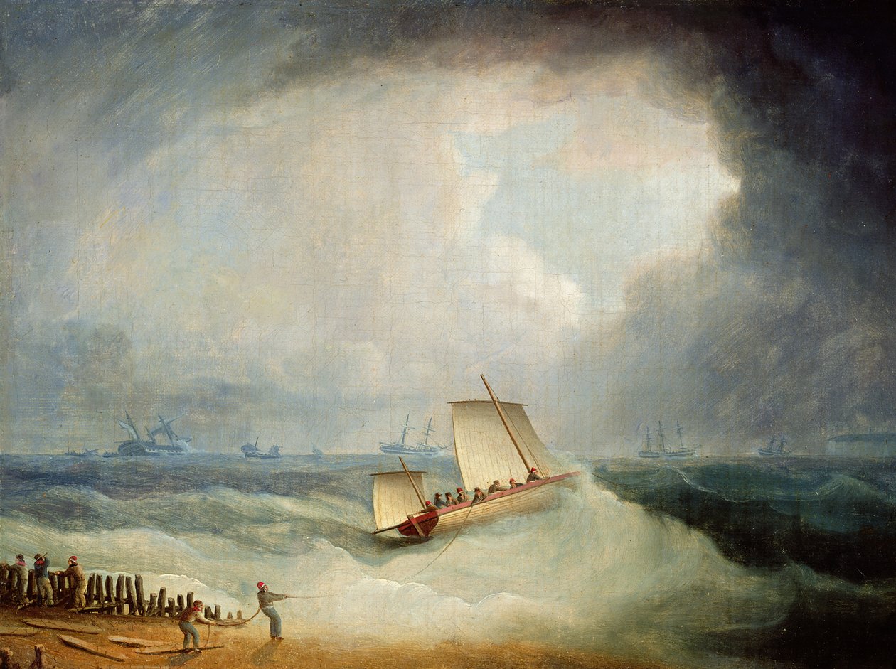 A Deal Lugger egy viharhoz kötött hajóra indul Downsban, South Forelandban alkotó: Thomas Buttersworth