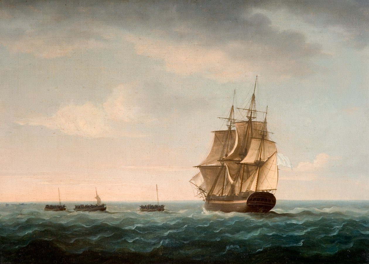 A Guardian legénységének megmentése egy francia kereskedelmi hajóval, 1790. január 2. alkotó: Thomas Buttersworth