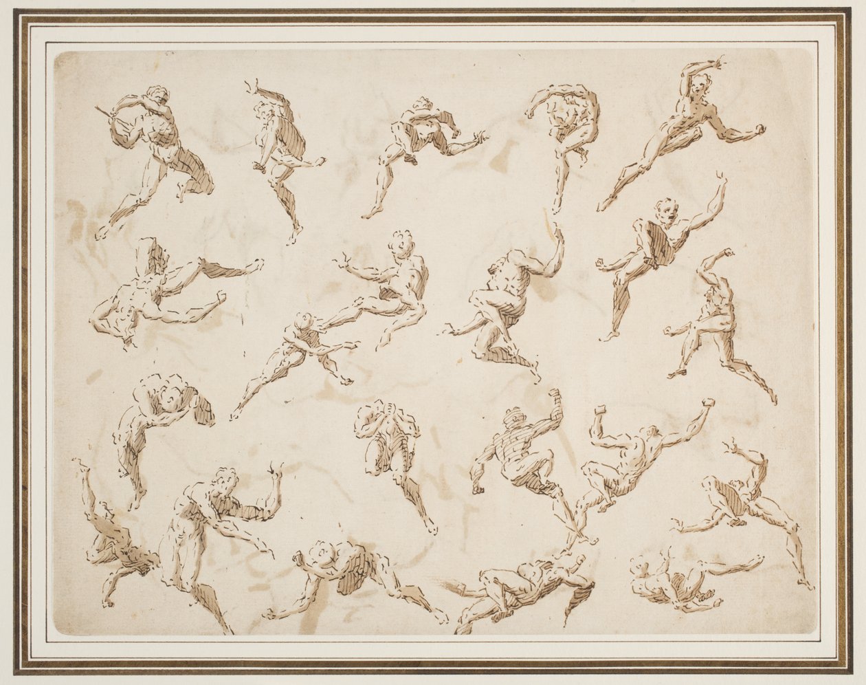 Sheet Of Figure Studies (barna tinta tollal felhordva mosással krémszínű papírra) alkotó: Thomas Carwitham