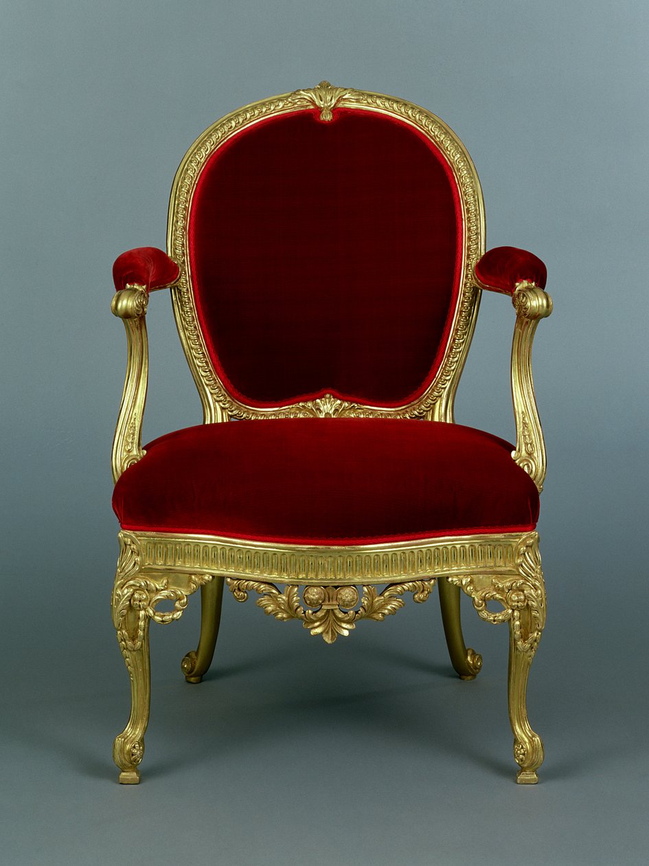 III. György karosszék, 1770 körüli (aranyozott fa kárpitozással) alkotó: Thomas Chippendale