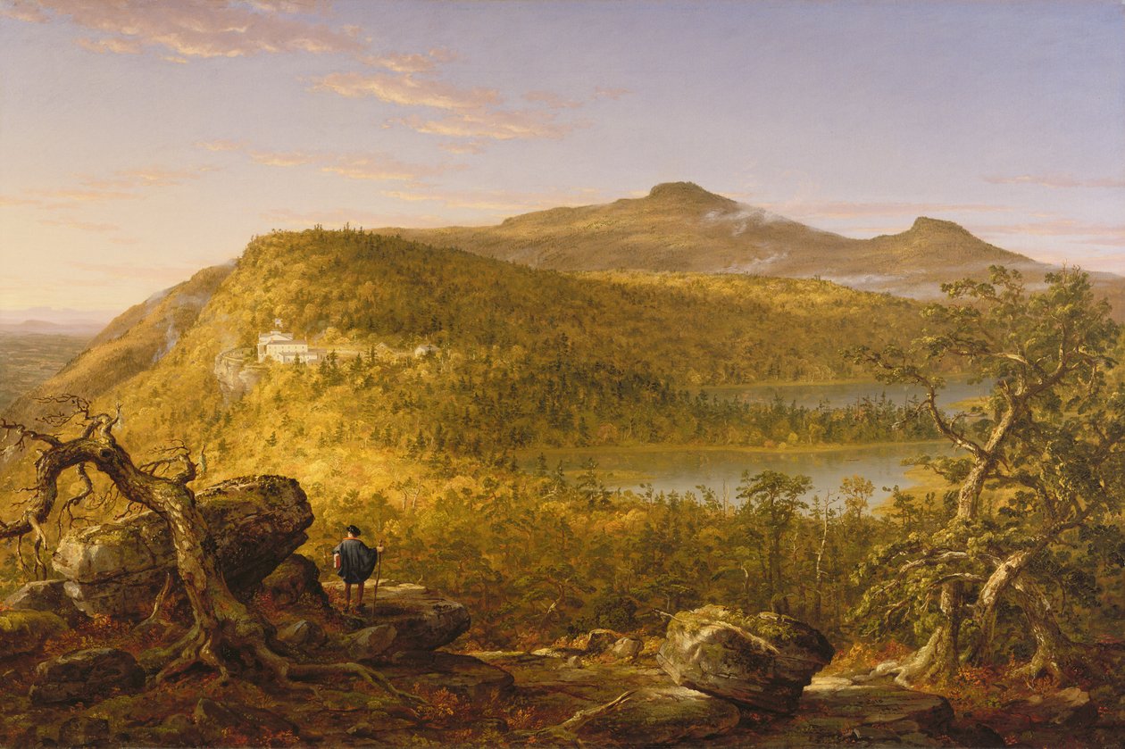 Kilátás a két tóra és a hegyi házra, Catskill-hegység, 1844 alkotó: Thomas Cole