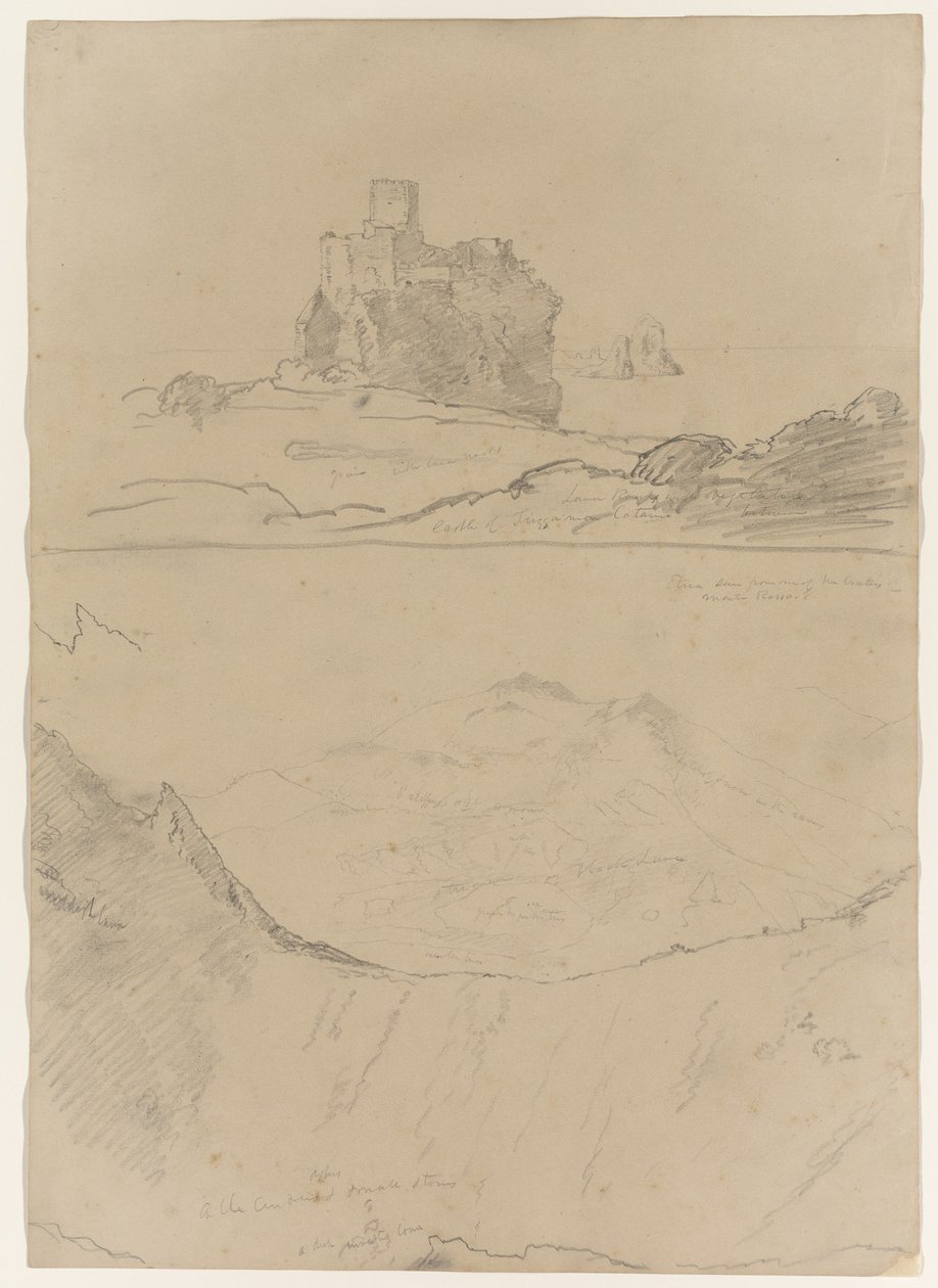 Trezza vára Catania és az Etna közelében, a Monte Rosso és a Monte Rosso egyik kráteréből nézve, Szicília, 1842 alkotó: Thomas Cole
