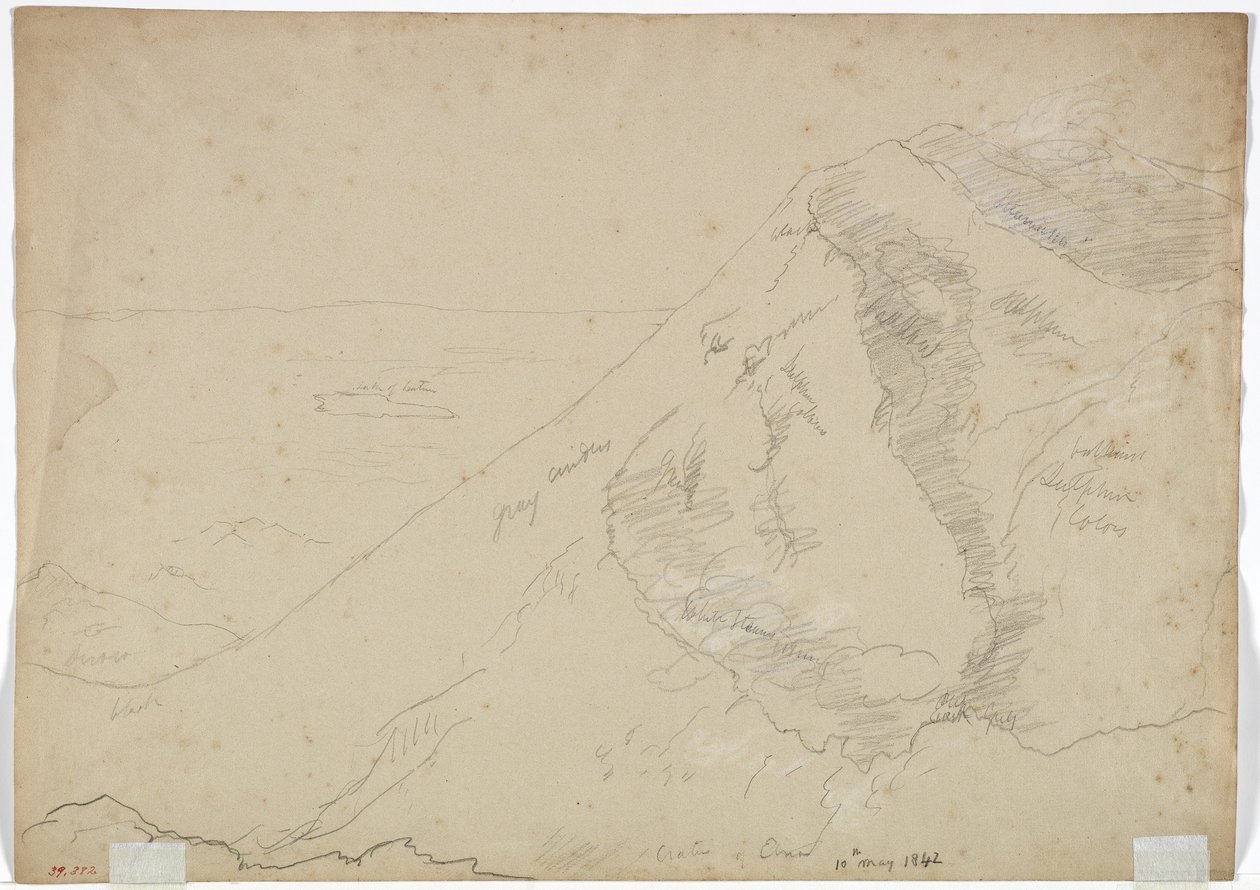 Az Aetna-hegy krátere, 1842 (ceruza fehér krétával papíron) alkotó: Thomas Cole