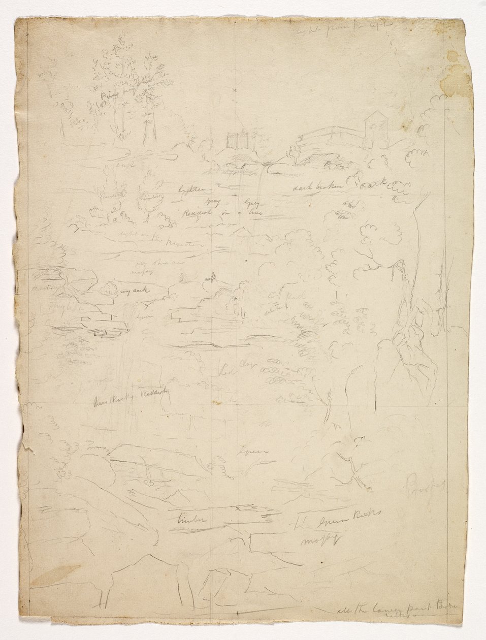 A Kaaterskill-vízesés tetejéről, 1826 (grafitceruza törtfehér szőtt papíron) alkotó: Thomas Cole