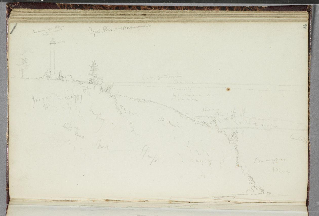General Brock Monument, Queenston, Ontario, 1829 (grafitceruza törtfehér szőtt papíron) alkotó: Thomas Cole
