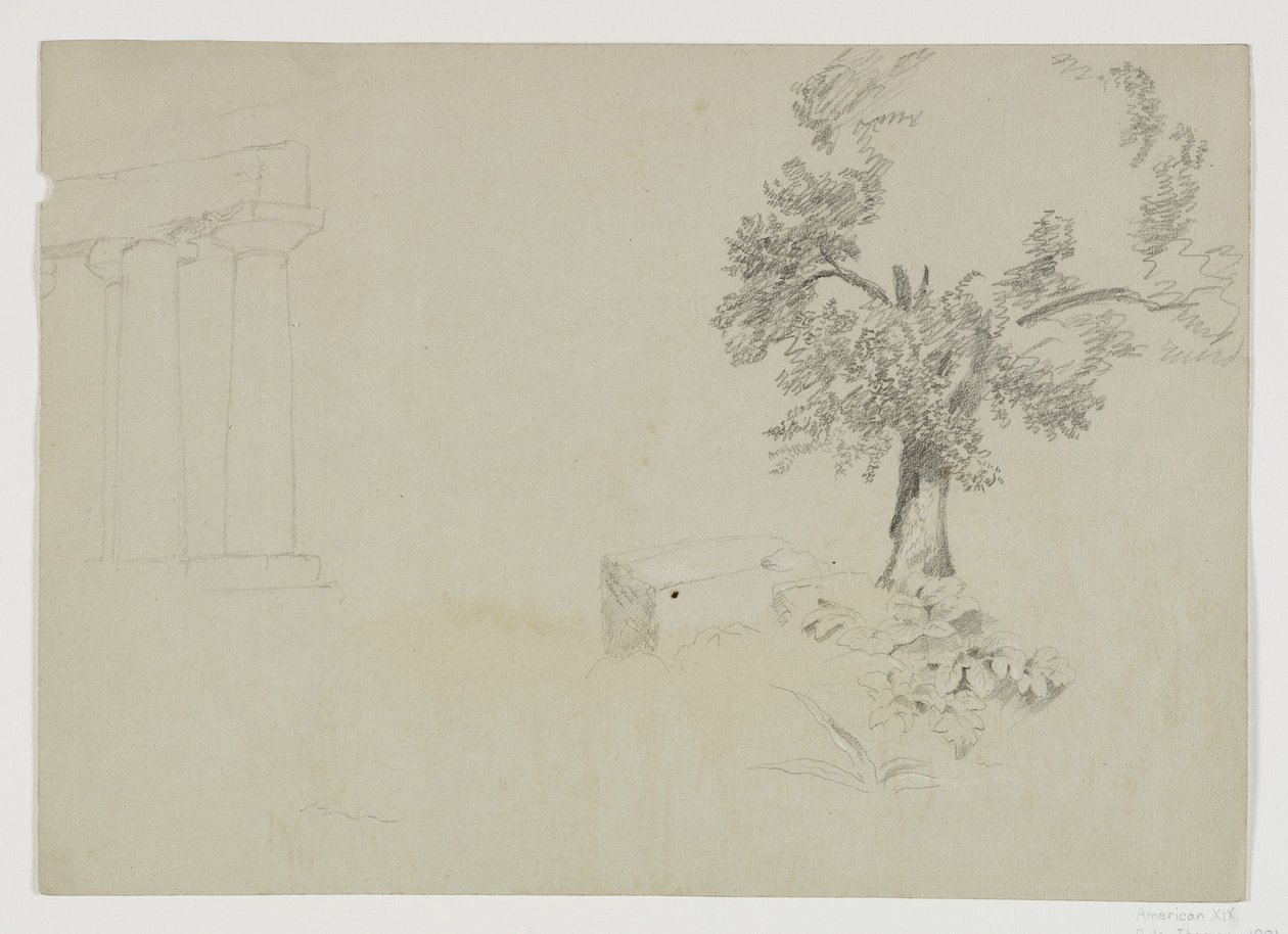 Girgenti, Szicília, 1842 (papíron fehér krétával magasított ceruza) alkotó: Thomas Cole