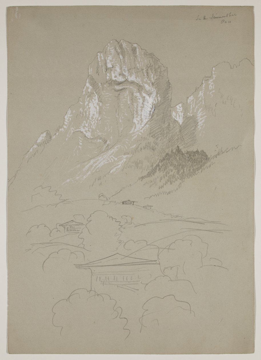 Simmentalban, Svájcban, 1841 (ceruzával, gouache-csal erősített ceruza, papír) alkotó: Thomas Cole