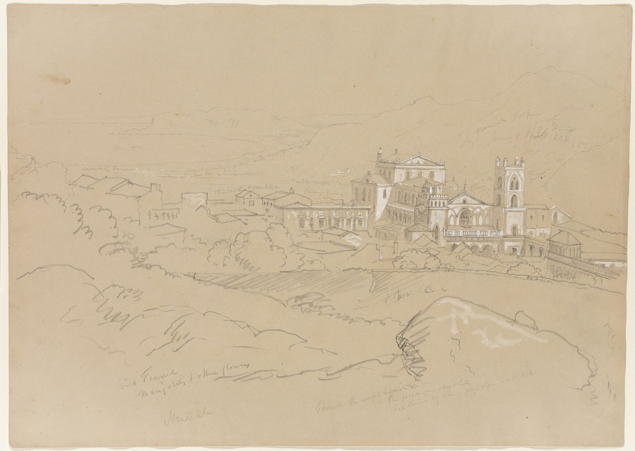 Monreale, Szicília, 1842 (fehér krétával emelt ceruza, papír) alkotó: Thomas Cole