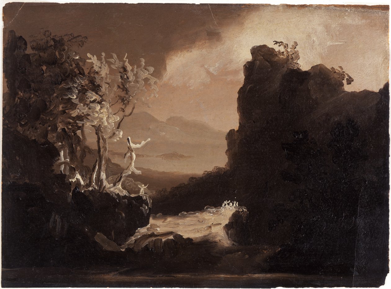 Romantikus táj (Utolsó mohikán), 1827 (olaj, papír) alkotó: Thomas Cole