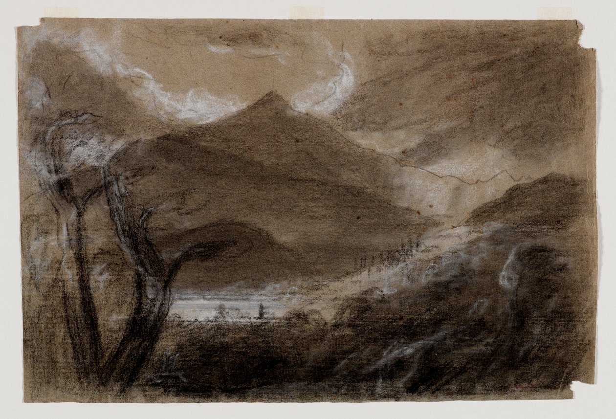 Schroon Mountain, Adirondacks, 1837 körül (fekete-fehér kréta szürke szőtt papíron) alkotó: Thomas Cole