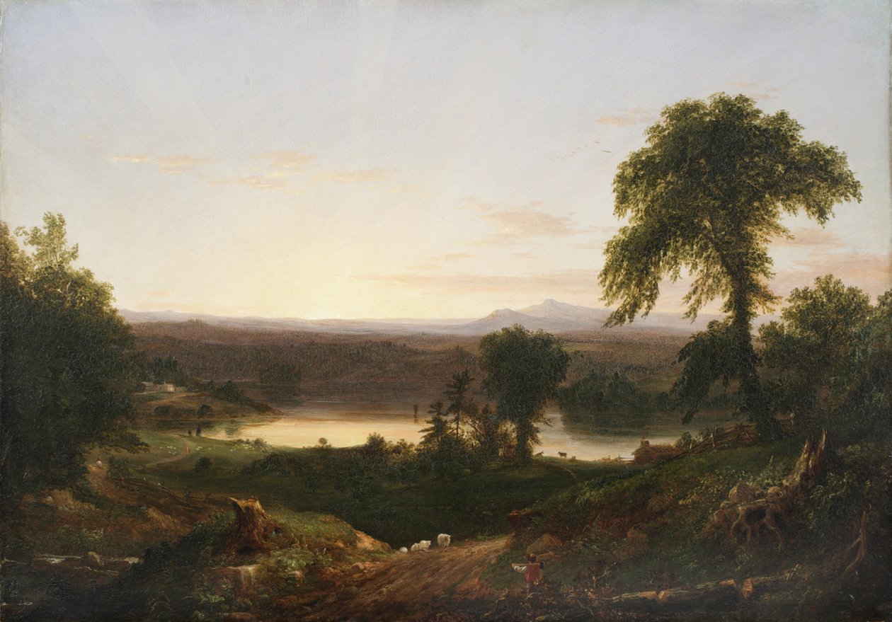 Nyári szürkület, Egy új-angliai jelenet visszaemlékezése, 1834 (olaj, fatábla) alkotó: Thomas Cole