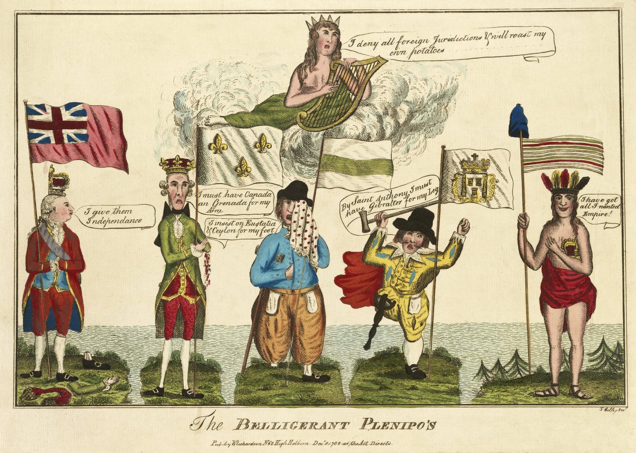 The Belligerent Plenipos, pub. 1782 (kézzel színezett metszet) alkotó: Thomas Colley