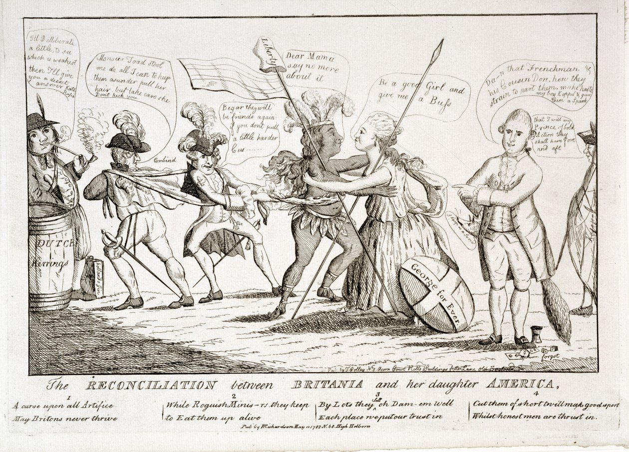 The Conciliation Between Britannia és lánya Amerika, pub. W. Richardson, 1782. május 11 alkotó: Thomas Colley