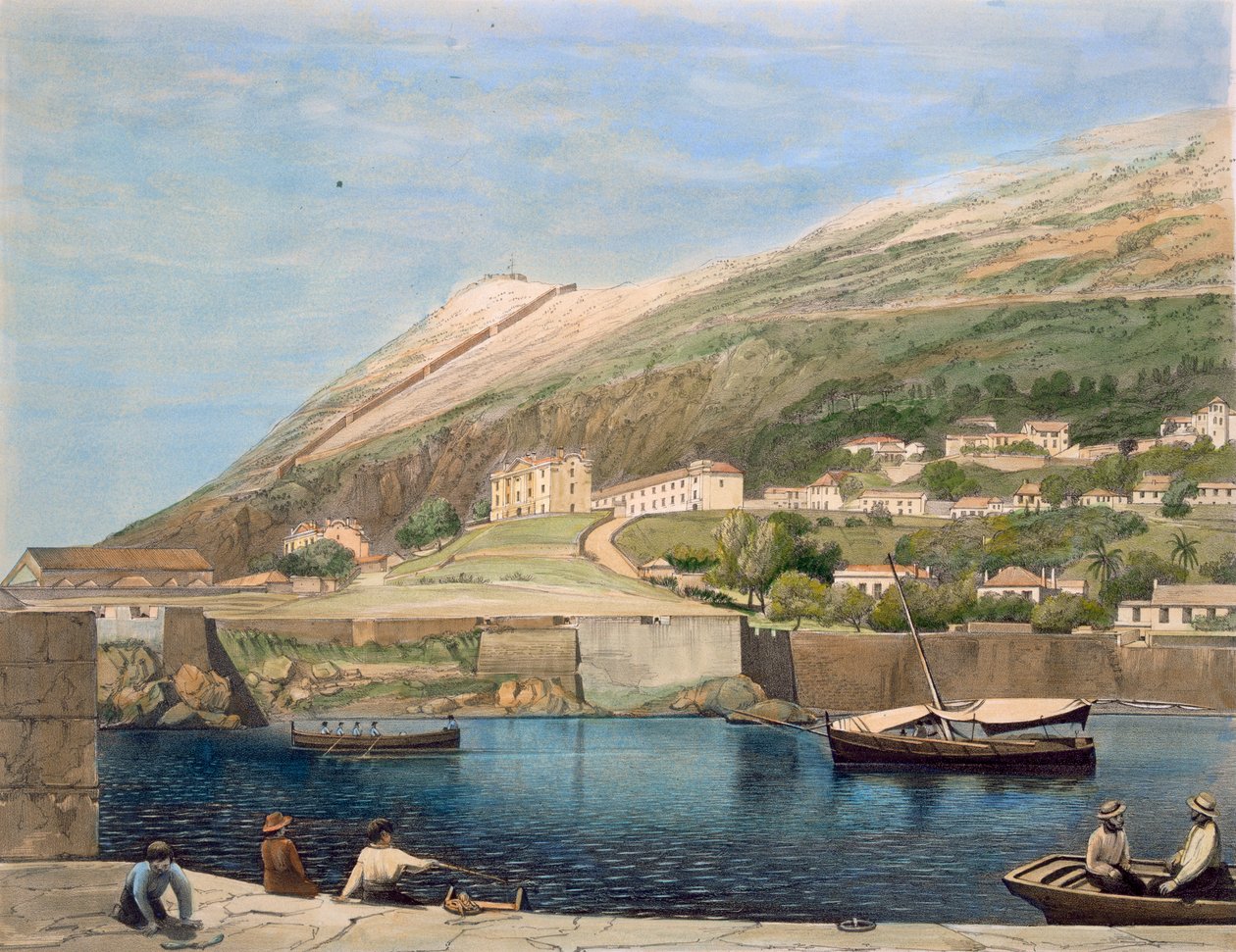 Déli laktanya a Rosia-öbölből, J. M. Carter „Select Views of the Rock and Fortress of Gibraltar” című művéből, 1846 alkotó: Thomas Colman Dibdin