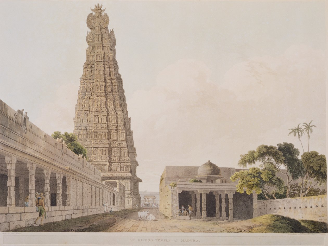 Hindu Temple at Madura, XVI. tábla a keleti tájakról, megjelent 1798 (színes akvatinta) alkotó: Thomas Daniell