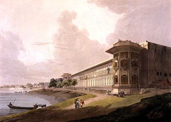 Északkeleti kilátás a Cotsea Bhaugról, a Jumna folyón, Delhiben, keleti tájról: Huszonnégy nézet Hindoostanban, 1795 alkotó: Thomas Daniell