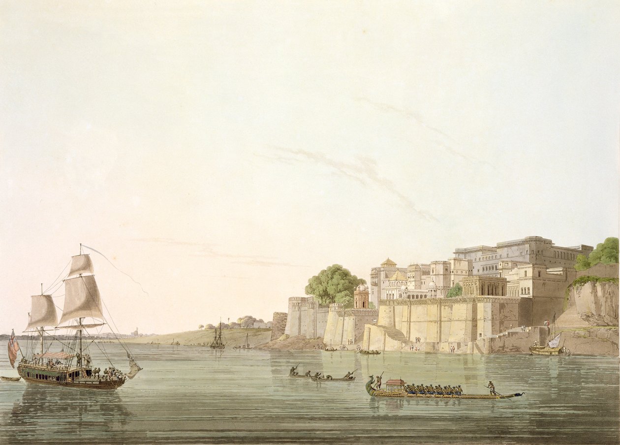 Ramnugur, Benares közelében, a Gangesz folyón, a „Keleti táj: Huszonnégy nézet Hindoostanban” című filmből, 1796 alkotó: Thomas Daniell