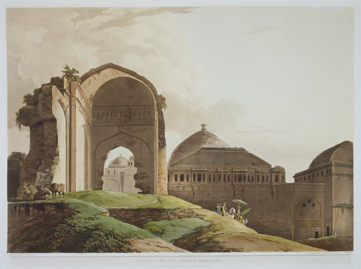 A palota romjai, Madura, 17. tábla a Keleti tájkép 2. részéből, a művész és William Daniell (1769-1837) metszetével, 1798 (akvatinta) alkotó: Thomas Daniell
