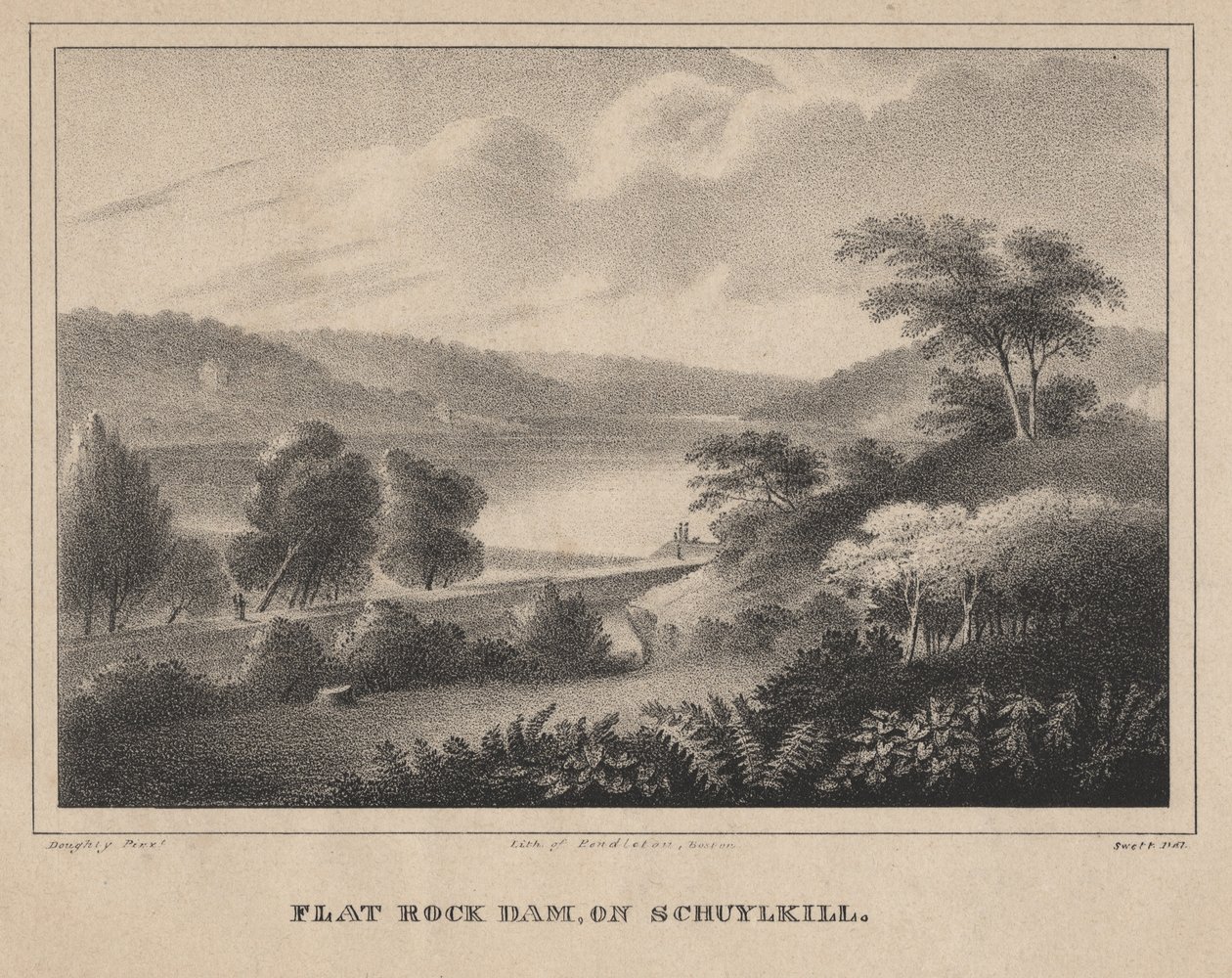 Flat Rock Dam, Schuylkill, vésette Moses Swett, 1827 alkotó: Thomas Doughty
