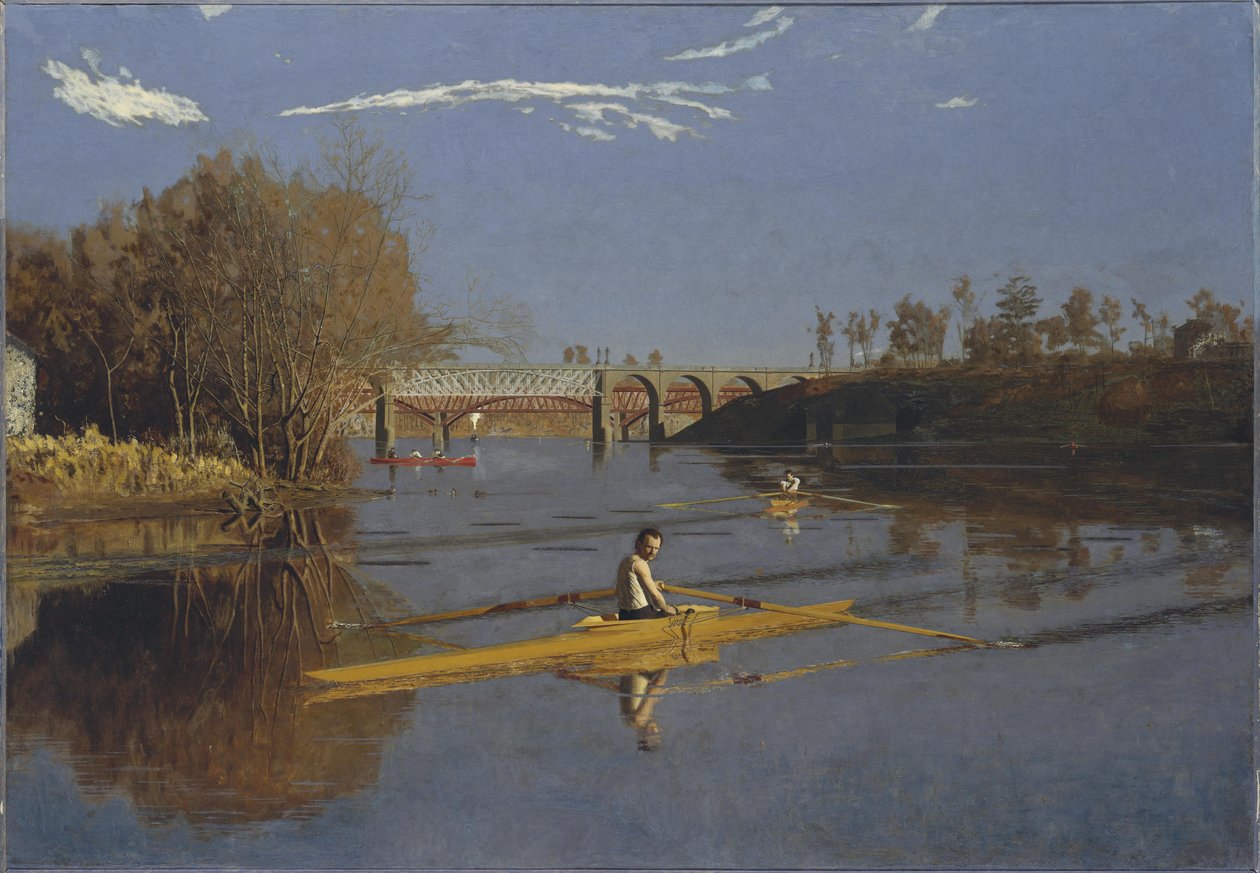 A bajnok egypárevezős Max Schmitt egypárevezősben alkotó: Thomas Eakins
