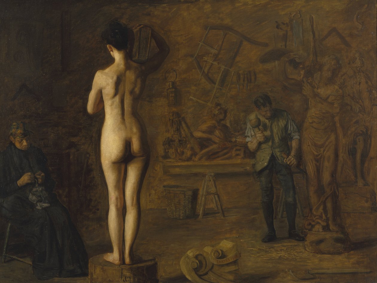 William Rush a Schuylkill folyó allegorikus alakját faragja alkotó: Thomas Eakins