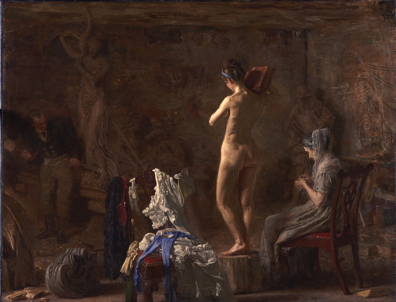 William Rush a Schuylkill folyó allegorikus alakját faragja alkotó: Thomas Eakins