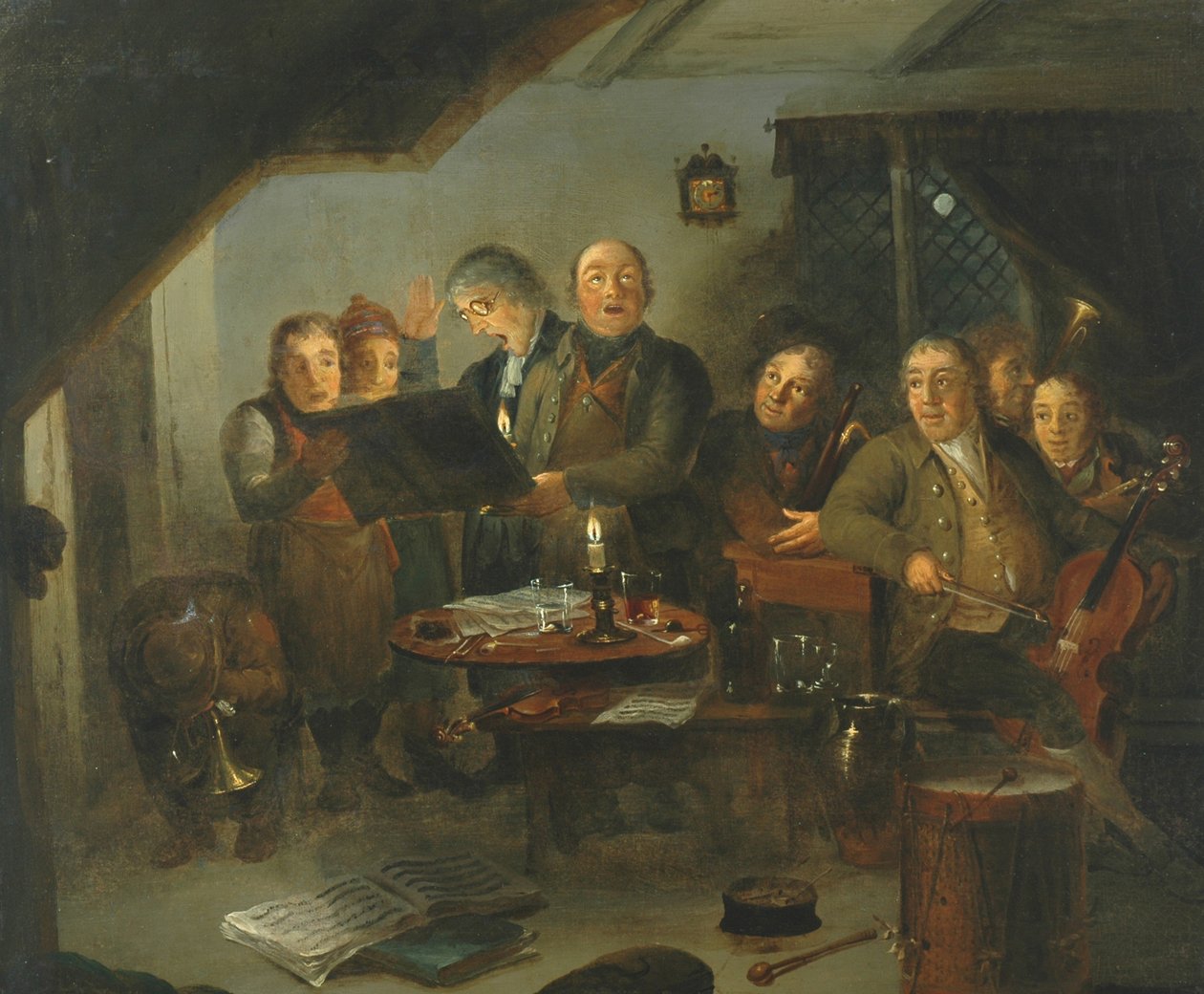 A Halifax Egyházi Kórus a Ring O Bells Innben gyakorol, 1796 alkotó: Thomas Farrar