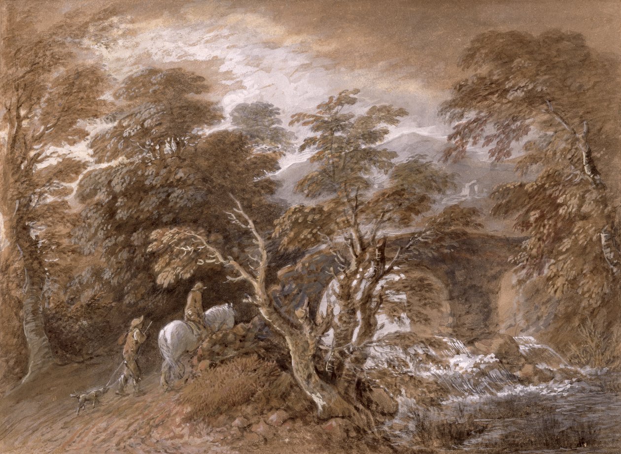 Erdős medence sziklákkal és növényekkel, 1765-70 körül (wc és fekete kréta grafit felett olajfestékkel a papíron) alkotó: Thomas Gainsborough