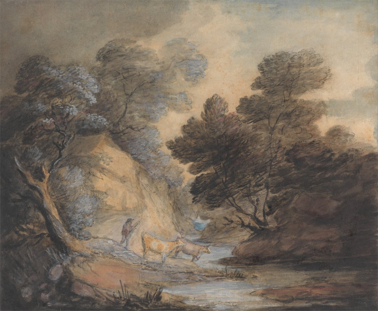 Szarvasmarha öntözése patak mellett alkotó: Thomas Gainsborough