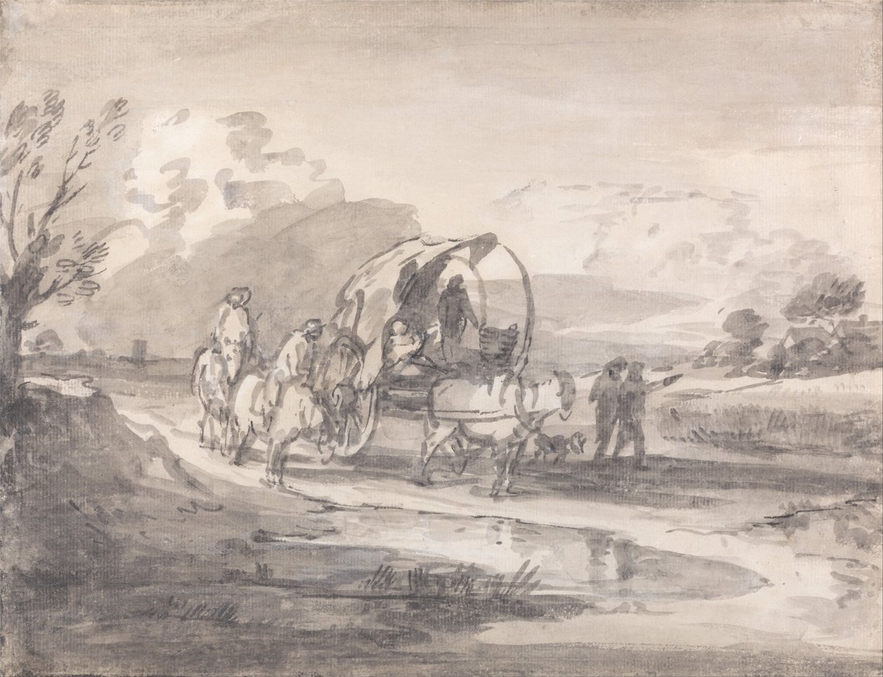 Nyitott táj lovasokkal és fedett kocsival alkotó: Thomas Gainsborough