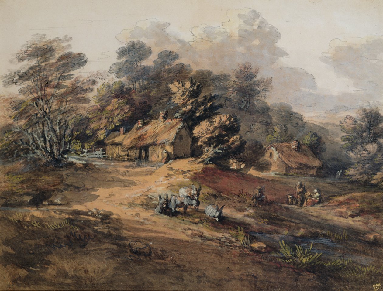 Parasztok és szamarak az erdőszéli házak mellett alkotó: Thomas Gainsborough
