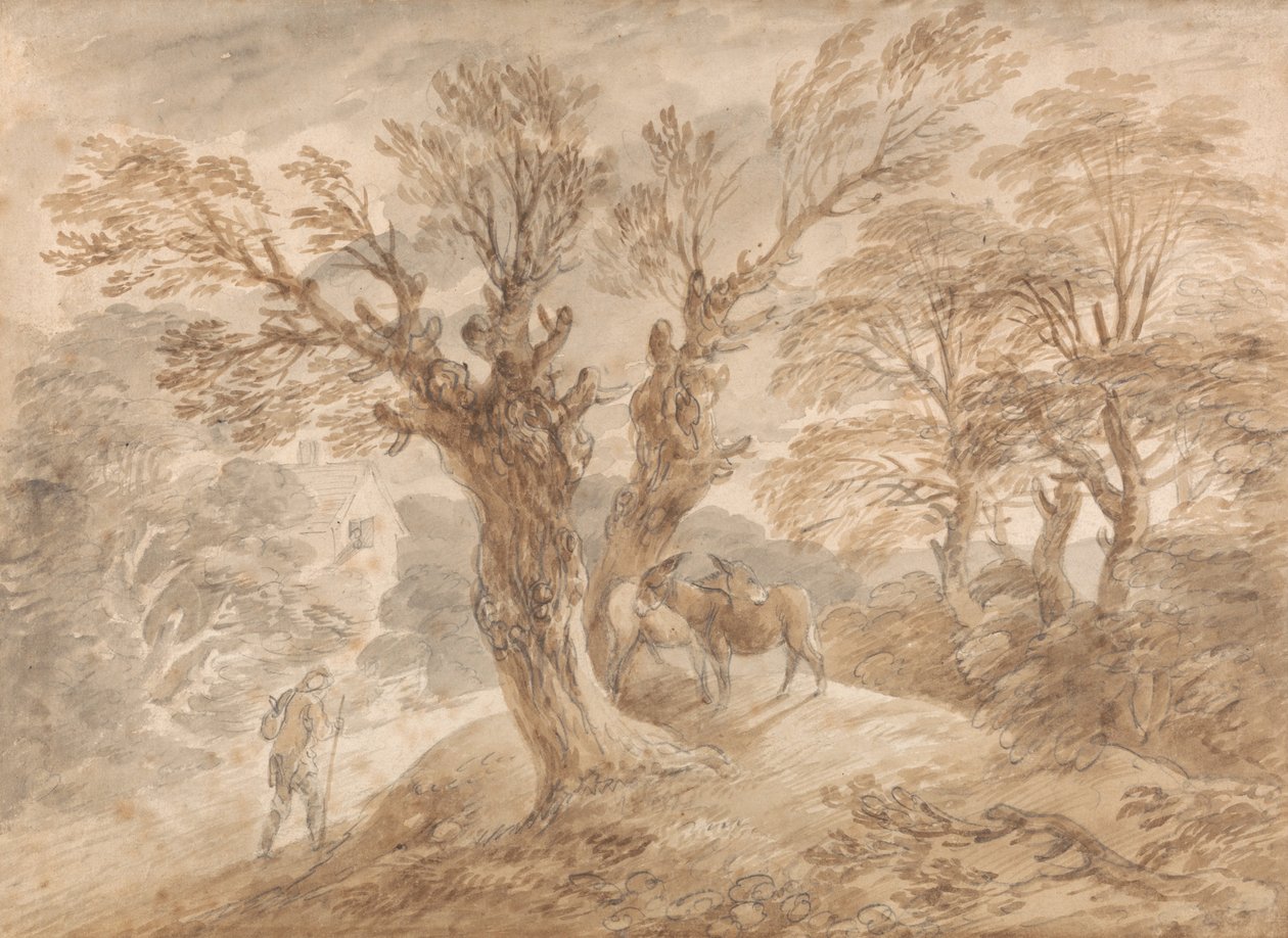 Erdős táj paraszttal és szamarakkal alkotó: Thomas Gainsborough