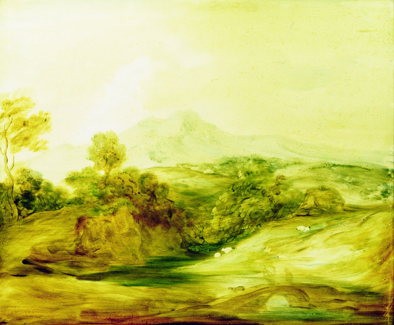 Erdős folyó táj alakokkal egy hídon, 1783-1784 körül (festmény üvegre) alkotó: Thomas Gainsborough