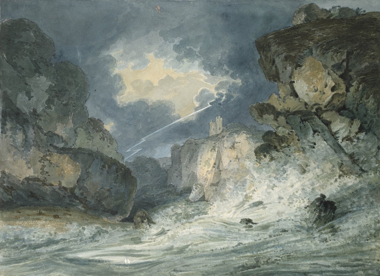 Dunstanburgh kastély viharban, 18. század alkotó: Thomas Girtin