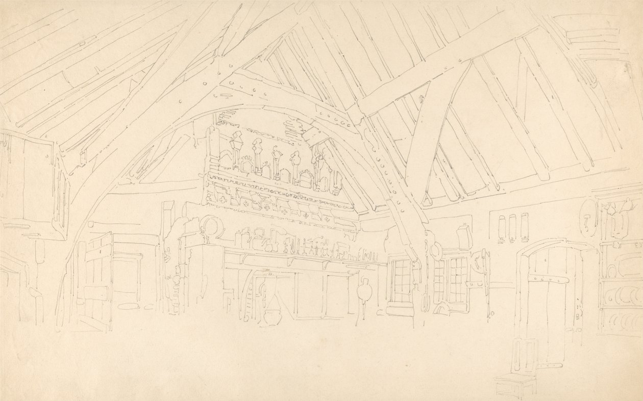 Stokesay kastély- Raftered Hall belső tere alkotó: Thomas Girtin