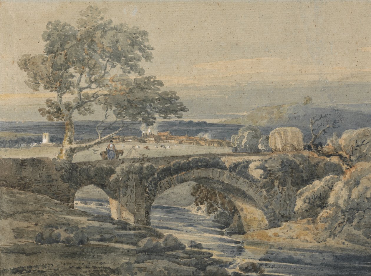 A régi híd Devonban (grafit és wc fehér bc-vel a papíron) alkotó: Thomas Girtin