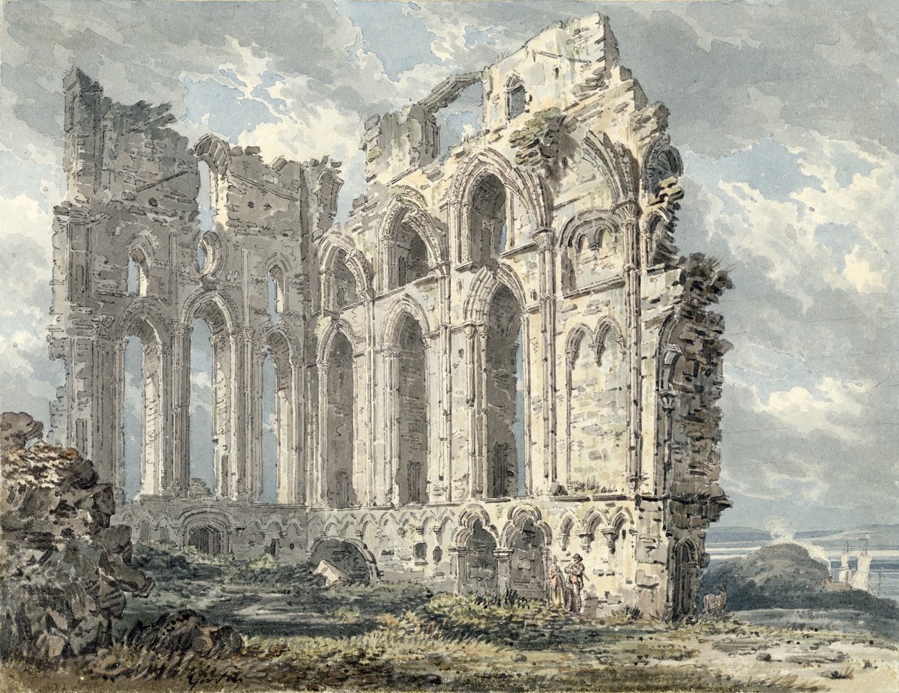Tynemouth Priory, Northumberland, 1792-1793 körül (wc ceruzával papíron) alkotó: Thomas Girtin
