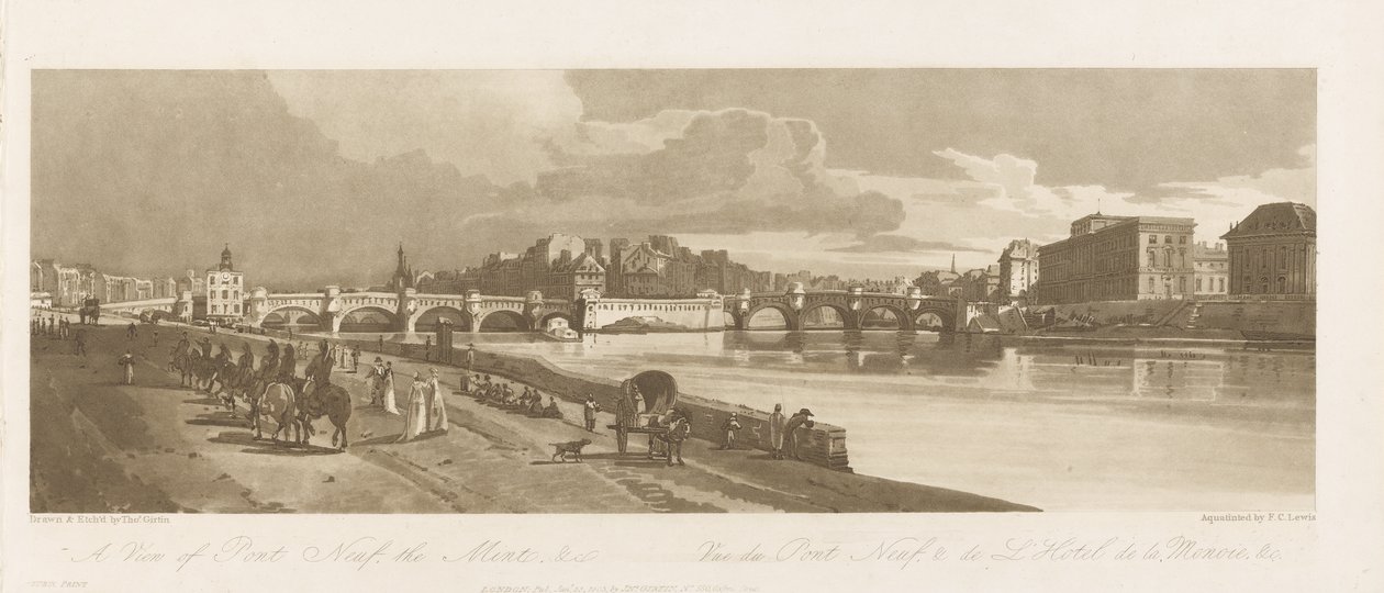 Kilátás a Pont Neuf-ra, a pénzverdére stb., 1802 körül (lágyföldes rézkarc, szárazhús és WC papíron) alkotó: Thomas Girtin