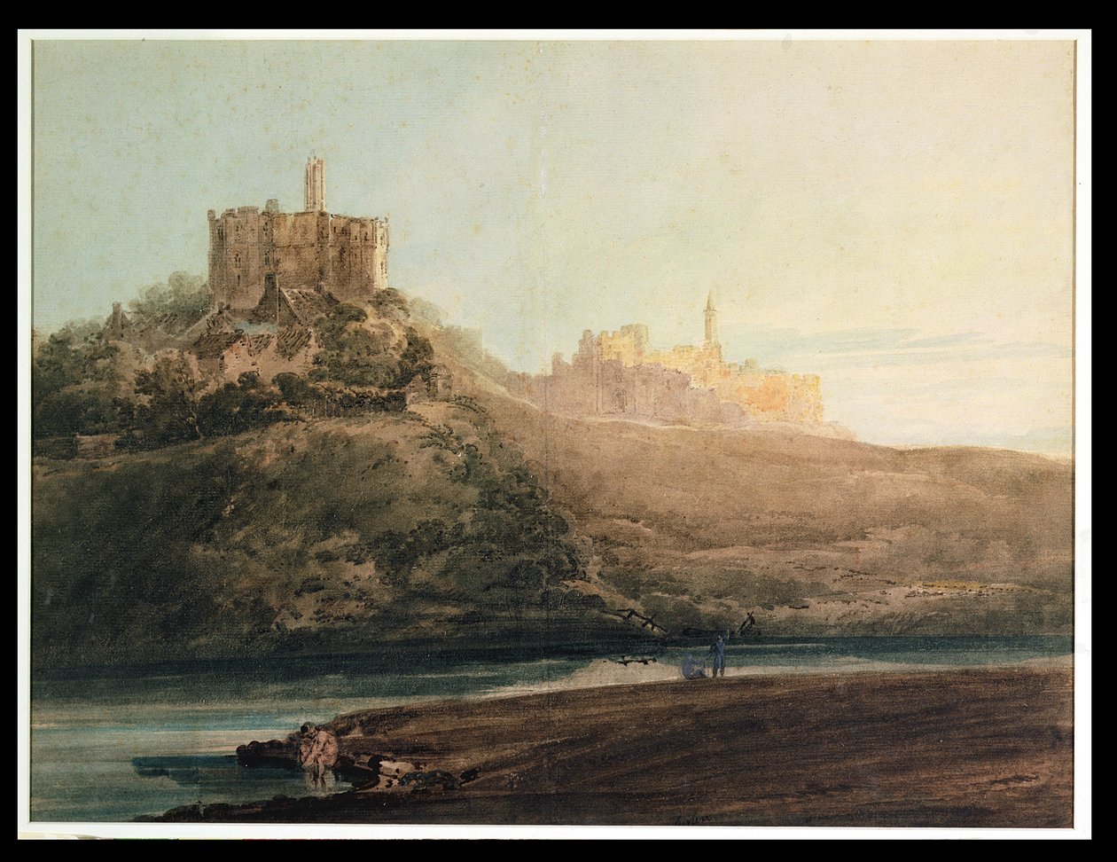 Warkworth kastély, Northumberland, 1798 körül (wc, gouache és ceruza, kártyára helyezett papíron) alkotó: Thomas Girtin